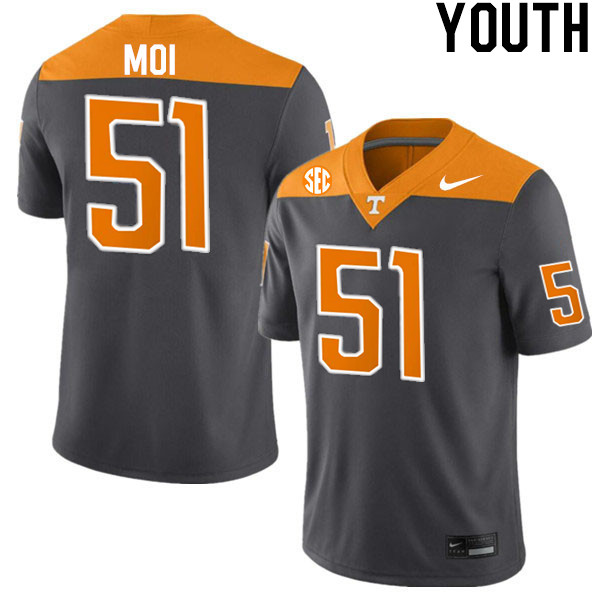 Youth #51 Jaxson Moi Tennessee Volunteers College Football Jerseys Stitched-Anthracite